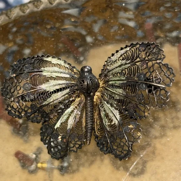 vintage sterling silver butterfly brooch black silver such delicate workmanship - Picture 8 of 8